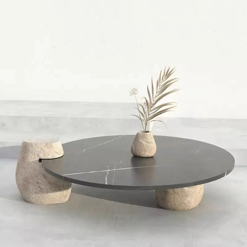 Home Decor - Side Coffee Table Marble Black Design Stone Modern, Living Room Custom River Stone Garden Round Marble Modern Coffee Table