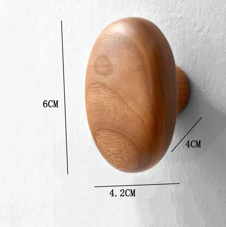 Home Decor - Scandinavian Solid Wood Handle Clothes Hook Coat Hook Wall-mounted Hook Punch-free Door Clothes Hanger Pebble Shape Cabinet Door
