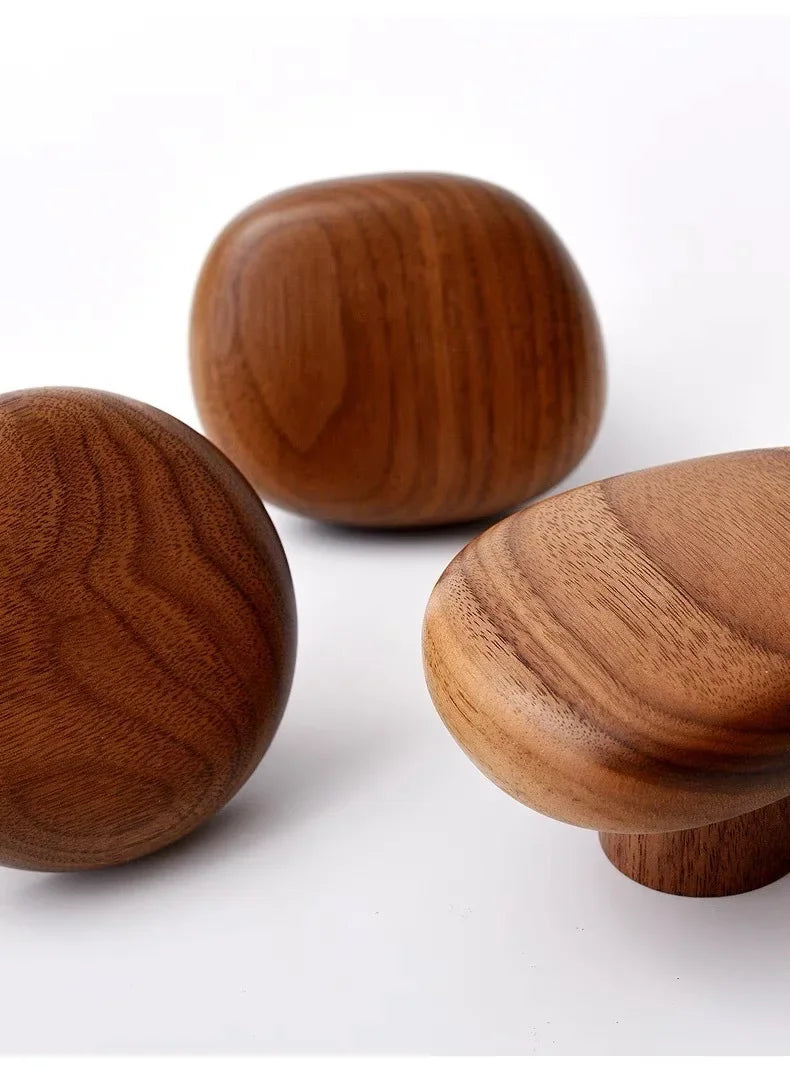 Home Decor - Scandinavian Solid Wood Handle Clothes Hook Coat Hook Wall-mounted Hook Punch-free Door Clothes Hanger Pebble Shape Cabinet Door