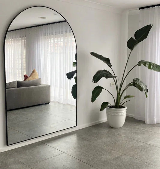 Home Decor - Mirror Large Black Arched Full-Length – Metal Frame Design