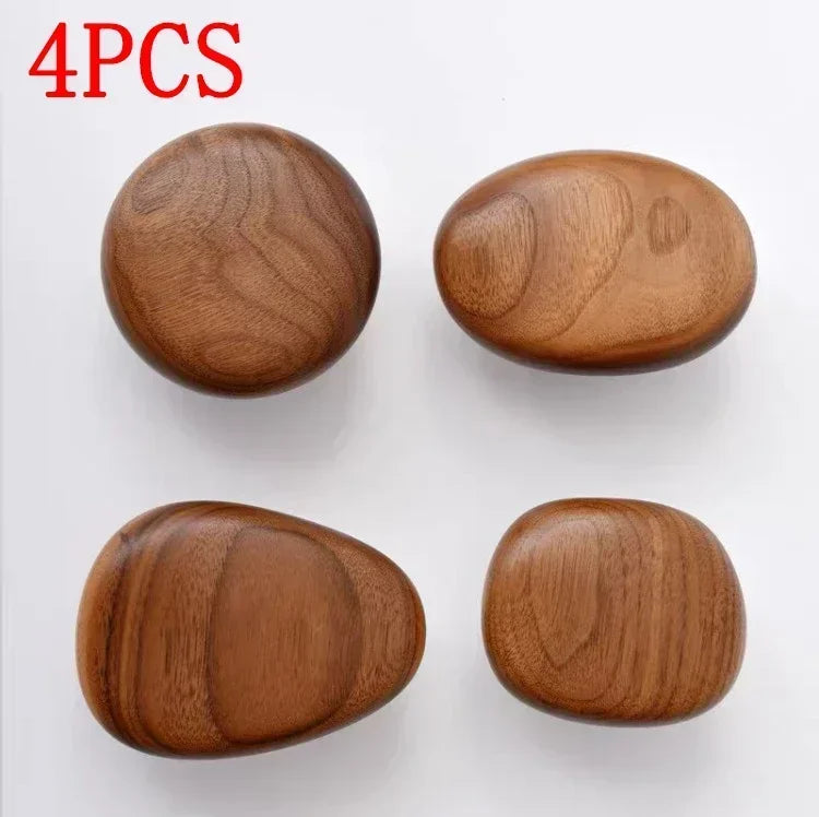 Home Decor - Scandinavian Solid Wood Handle Clothes Hook Coat Hook Wall-mounted Hook Punch-free Door Clothes Hanger Pebble Shape Cabinet Door