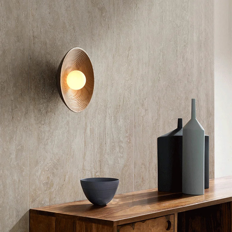 Lighting - Japanese Retro Round Wooden Wall Lamp – Nordic Circle Wall Sconce
