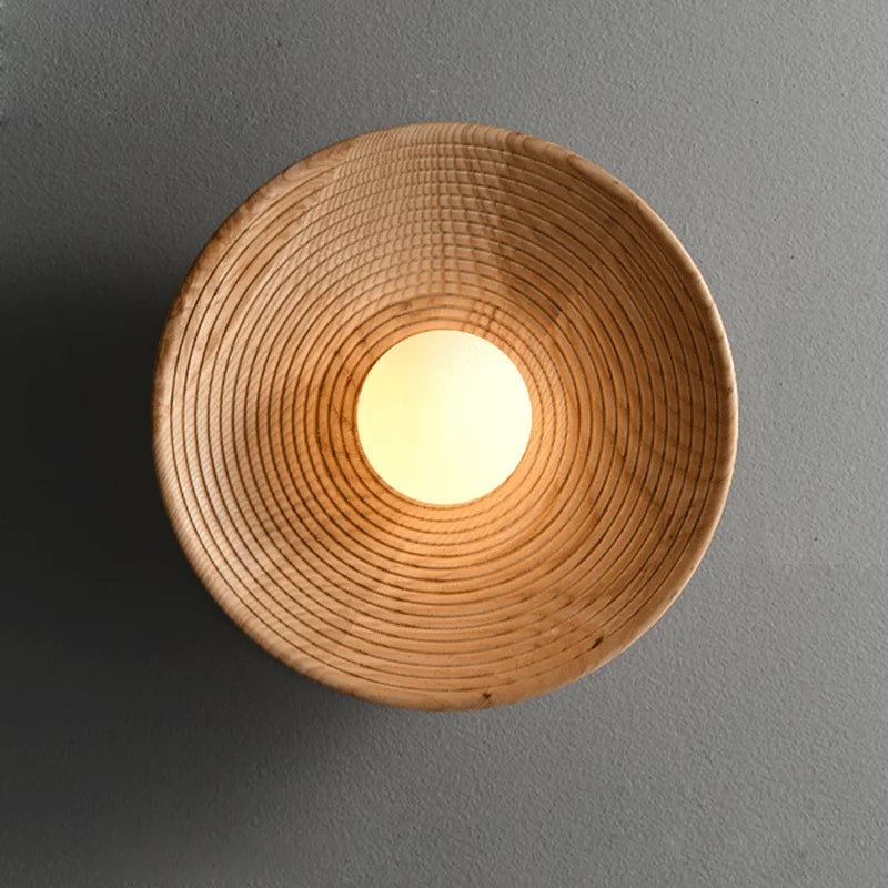 Lighting - Japanese Retro Round Wooden Wall Lamp – Nordic Circle Wall Sconce
