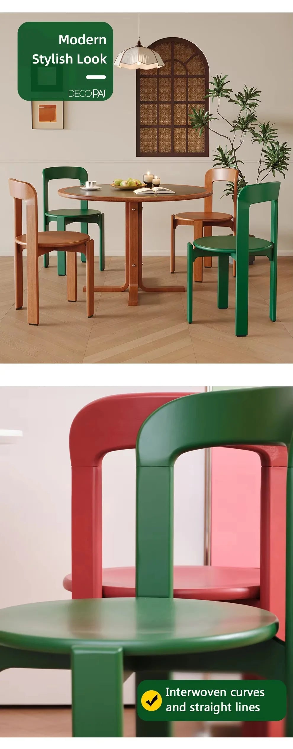 Home Decor - Rey Chair Nordic Beech Solid Wood Plywood Dining Stackable Vintage Curved Backrest Swiss Chair