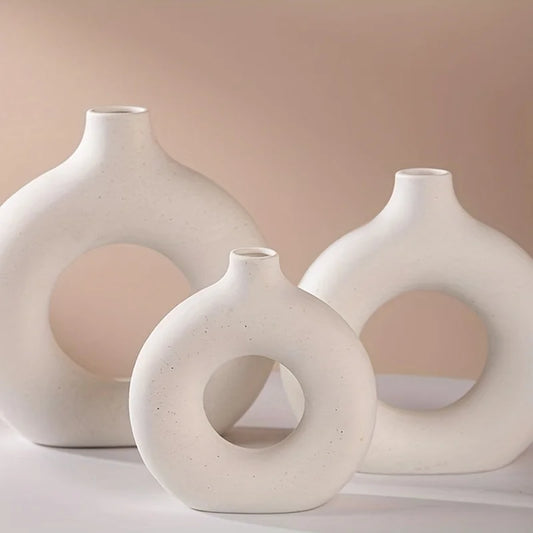 Home Decor -  Modern Ceramic Donut Vase | Boho Round Circle Vase