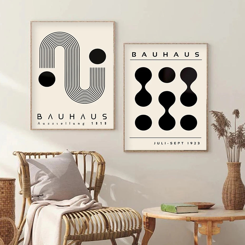 Artwork - Boho Bauhaus Wall Art Canvas | Mid-Century Modern Abstract Poster