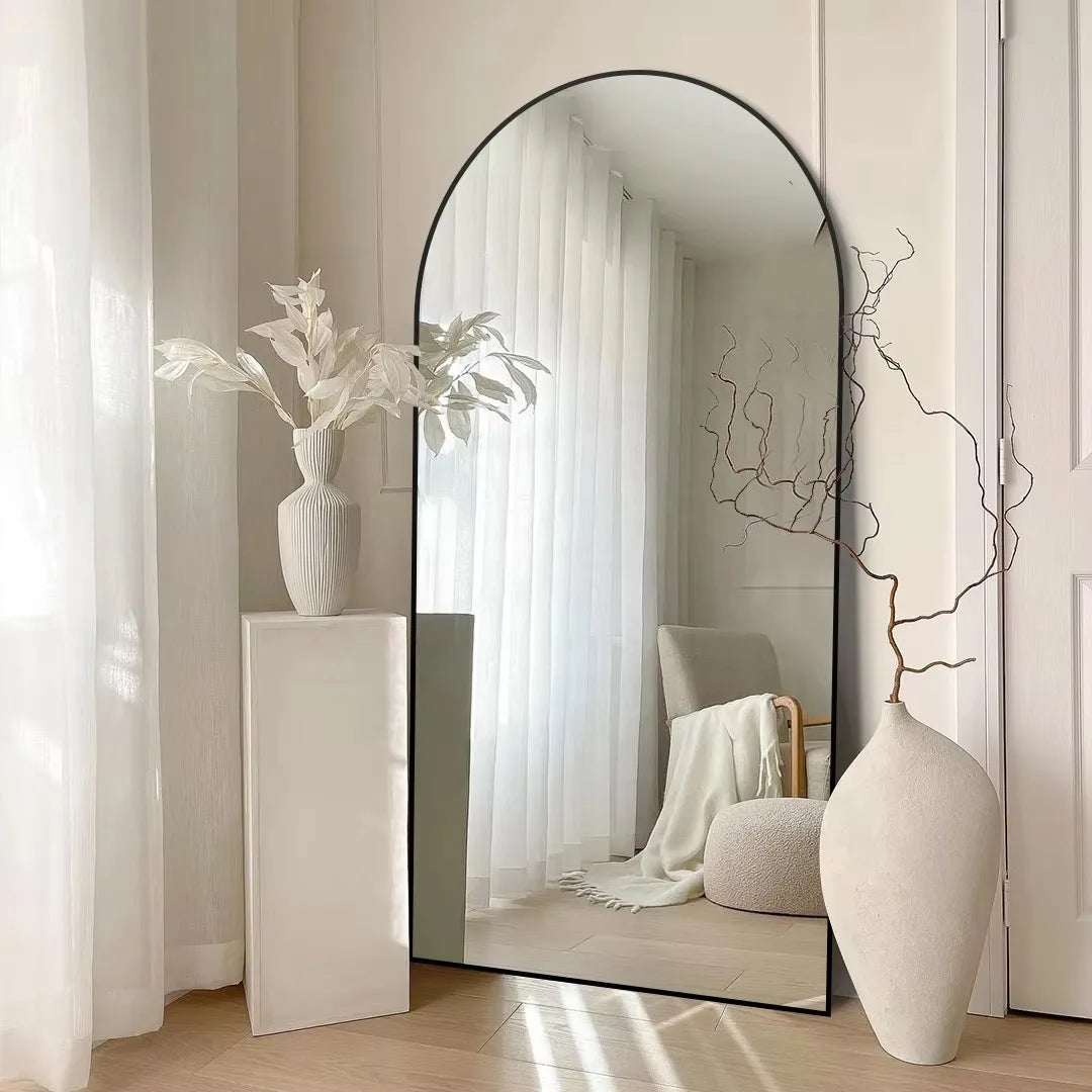 Home Decor - Mirror Large Black Arched Full-Length – Metal Frame Design