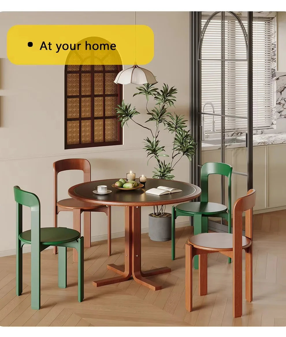 Home Decor - Rey Chair Nordic Beech Solid Wood Plywood Dining Stackable Vintage Curved Backrest Swiss Chair