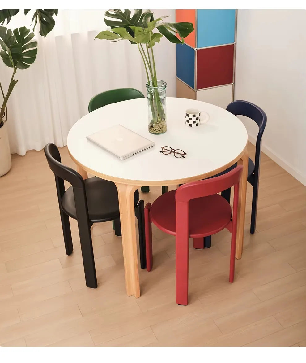 Home Decor - Rey Chair Nordic Beech Solid Wood Plywood Dining Stackable Vintage Curved Backrest Swiss Chair