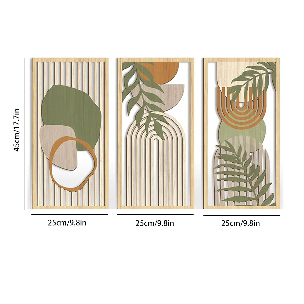 Artwork - Boho Wooden Wall Art Set – Abstract Geometric Hollow Wall Decor – Set of 3 Canvas Prints