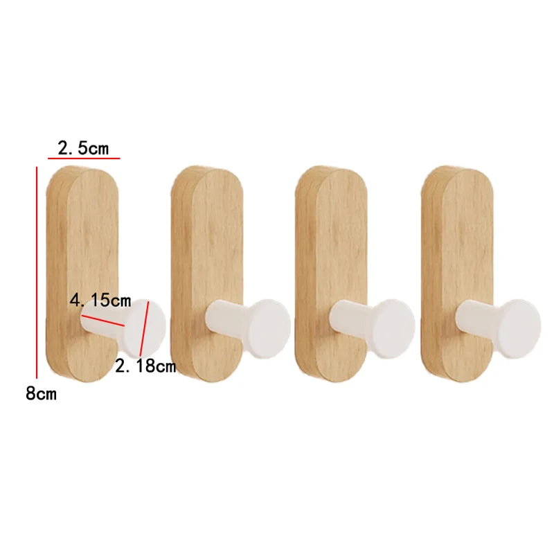 Home Decor - Scandinavian Solid Wood Handle Clothes Hook Coat Hook Wall-mounted Hook Punch-free Door Clothes Hanger Pebble Shape Cabinet Door