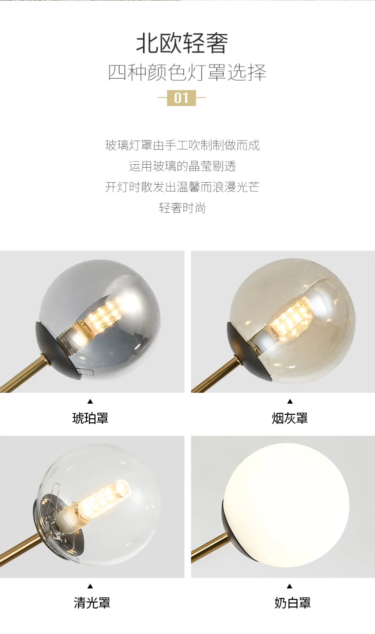 Lighting - Nordic chandelier Minimalist Creative minimalist decor light Molecular Lamp Dining Room Glass Ball black and gold chandelier