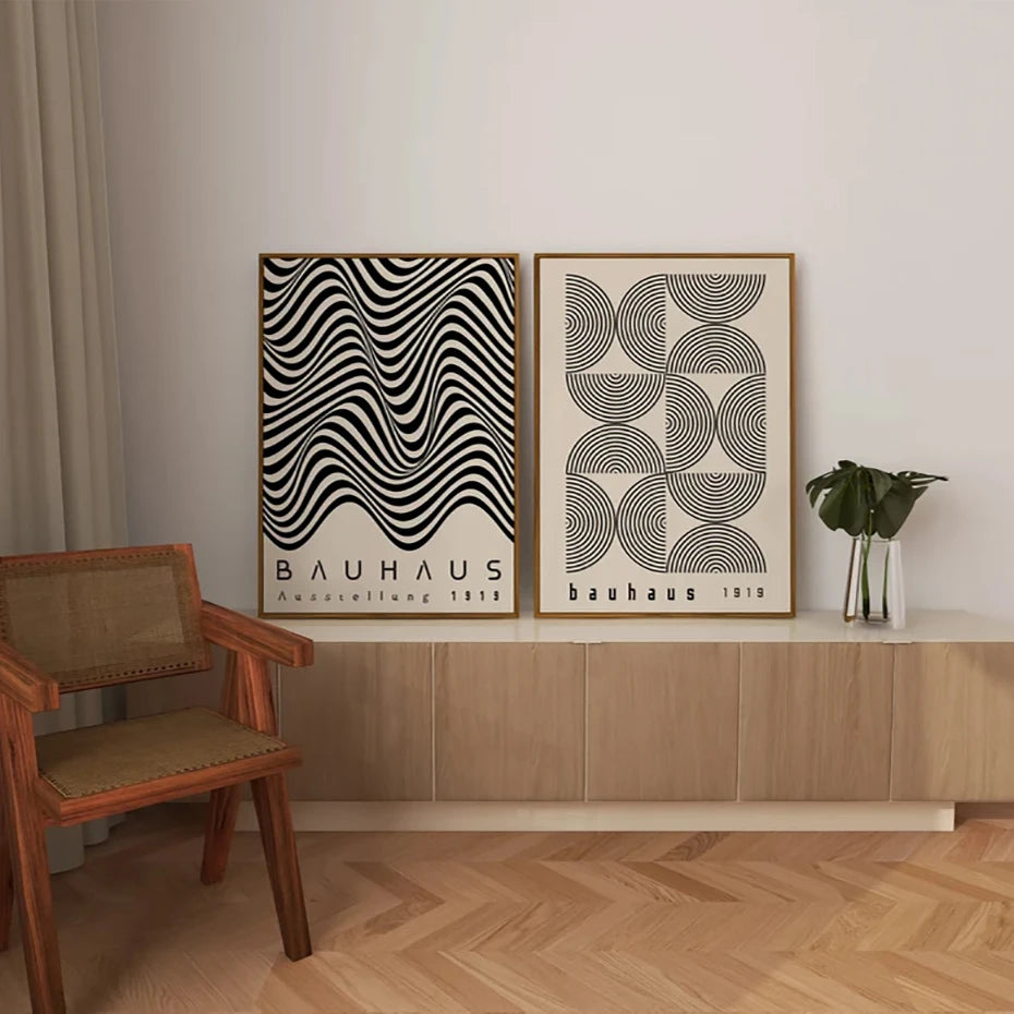 Artwork - Boho Bauhaus Wall Art Canvas | Mid-Century Modern Abstract Poster