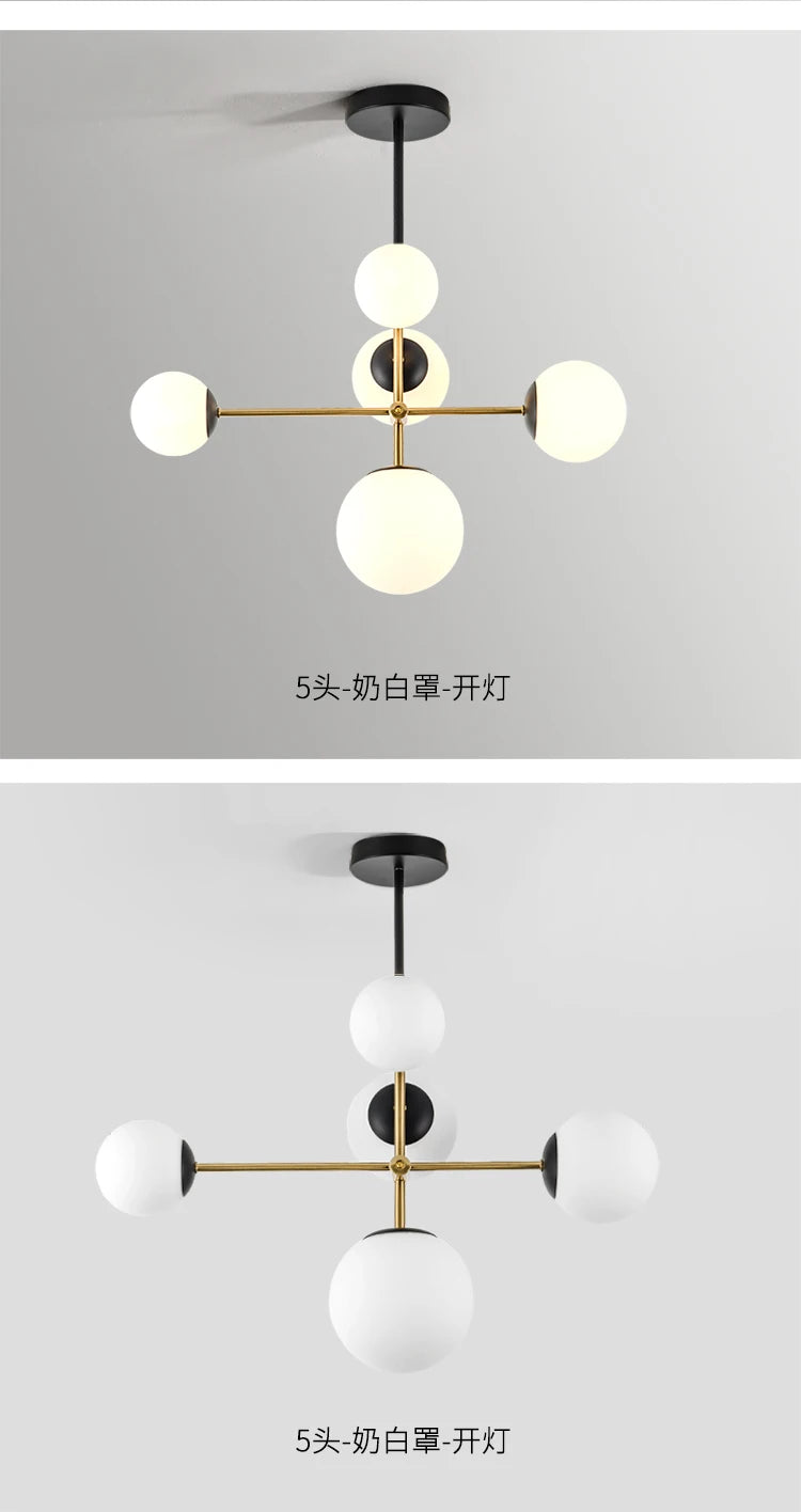 Lighting - Nordic chandelier Minimalist Creative minimalist decor light Molecular Lamp Dining Room Glass Ball black and gold chandelier