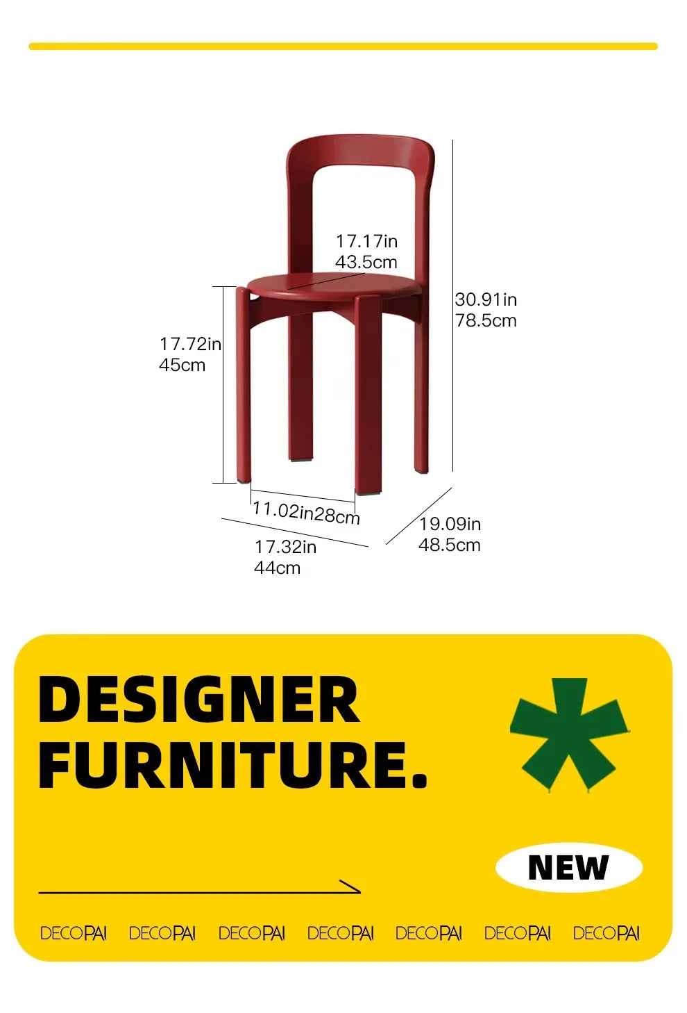 Home Decor - Rey Chair Nordic Beech Solid Wood Plywood Dining Stackable Vintage Curved Backrest Swiss Chair