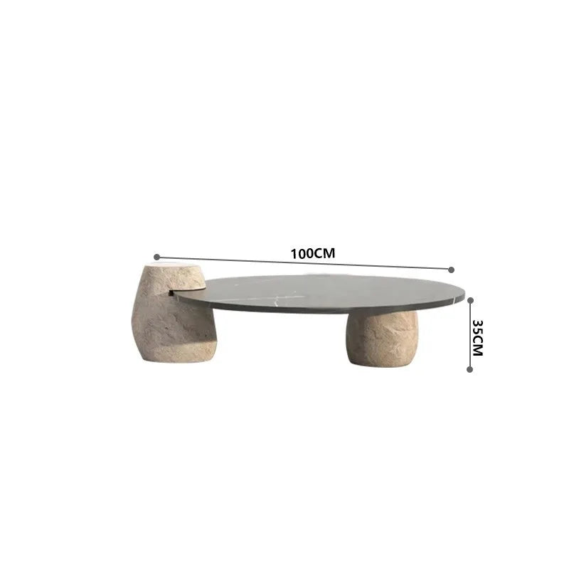 Home Decor - Side Coffee Table Marble Black Design Stone Modern, Living Room Custom River Stone Garden Round Marble Modern Coffee Table