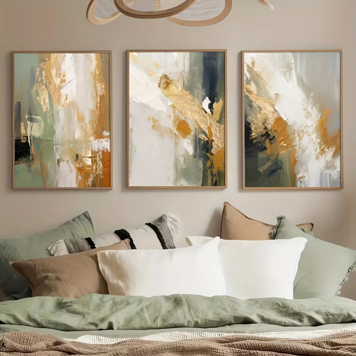 Artwork - Abstract Minimalist Golden Triptych Wall Art – Set of 3 Canvas Prints