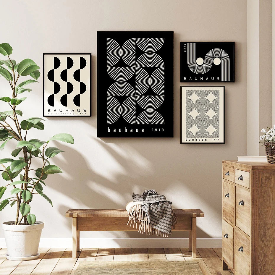 Artwork - Boho Bauhaus Wall Art Canvas | Mid-Century Modern Abstract Poster