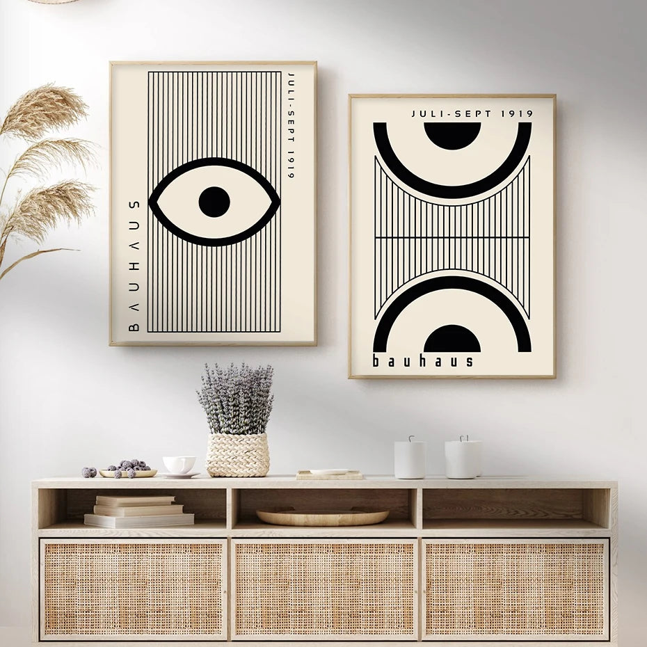 Artwork - Boho Bauhaus Wall Art Canvas | Mid-Century Modern Abstract Poster